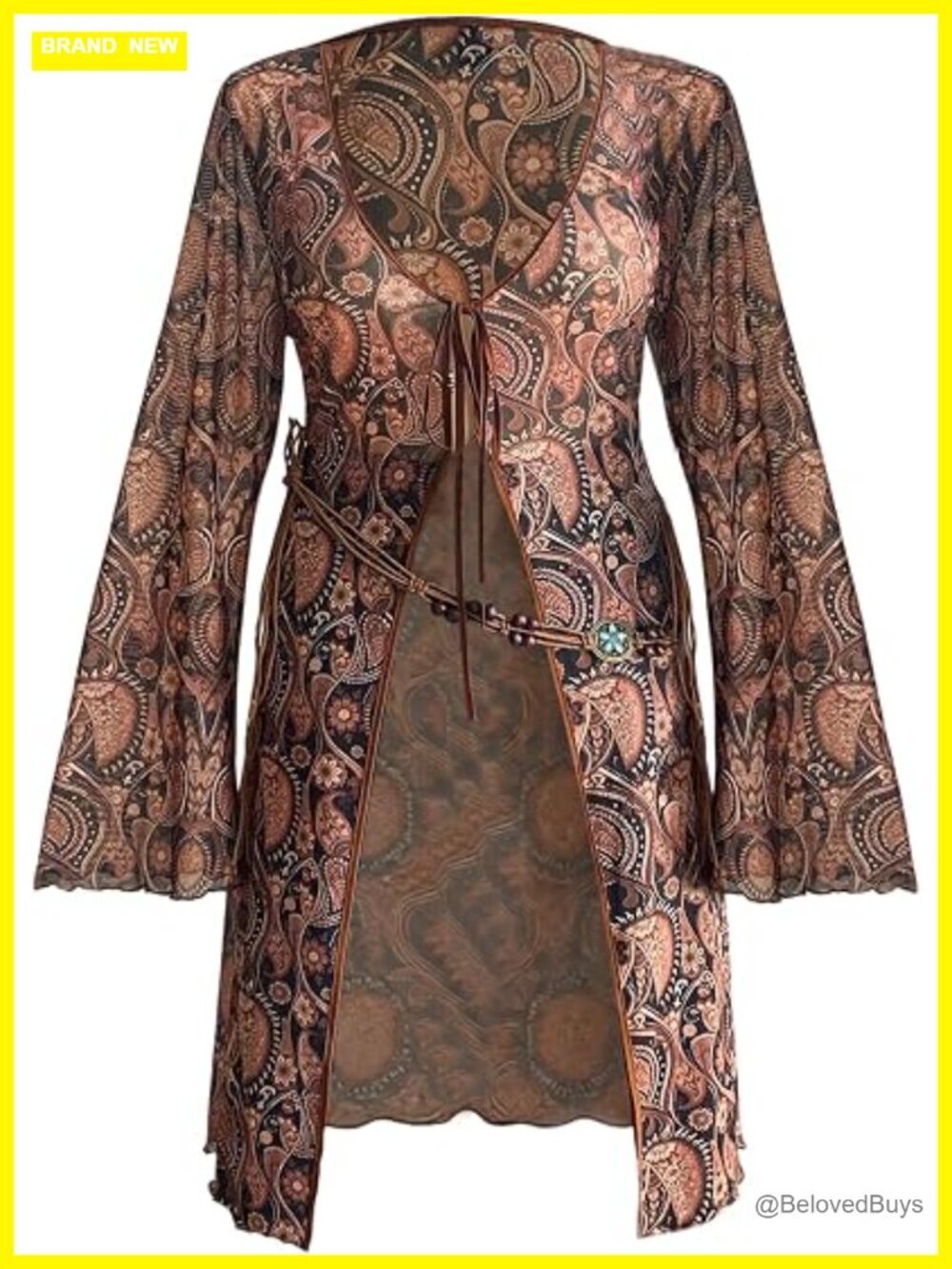 Plus Size Mesh Bell Sleeve Top Tie Front V Neck Peplum Blouse